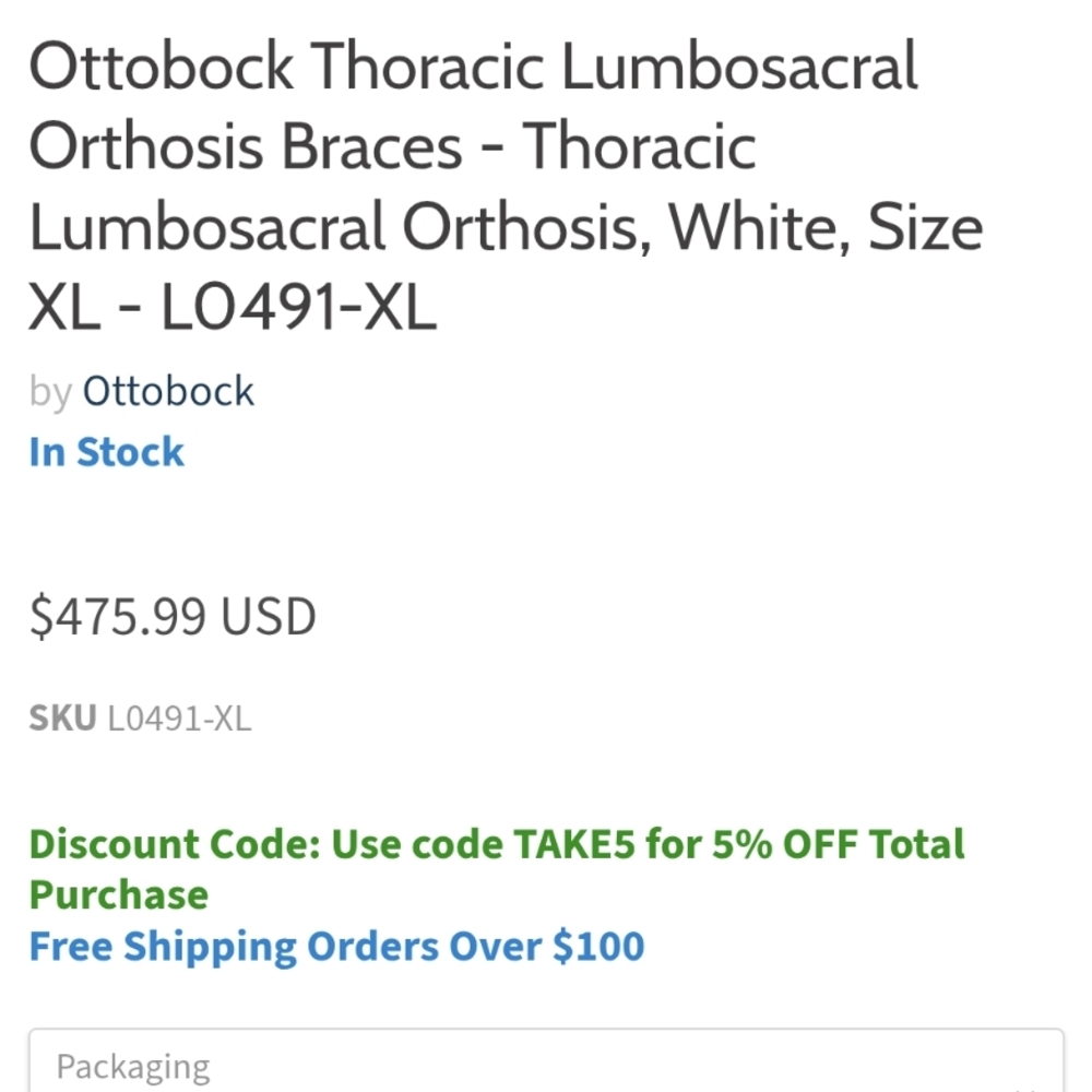 Ortho Back Brace Used But I'm Good Condition. Retails For Close To 500.
